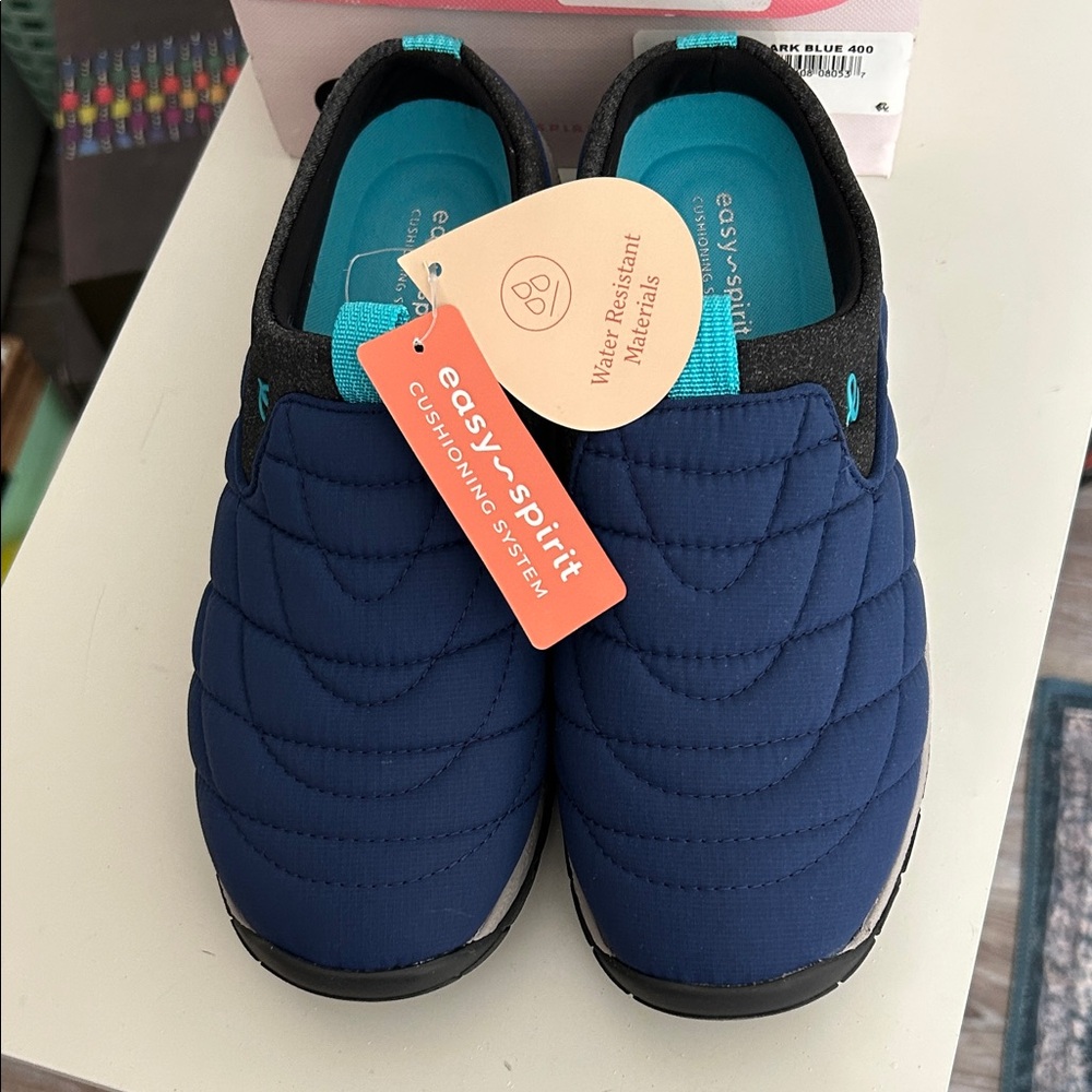 Easy Spirit Navy Quilted Slip-On Shoes with Teal Accent
